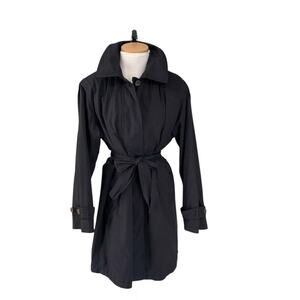 Vintage New York Harbor Trench Coat Size 8 Navy Blue Belted Lined